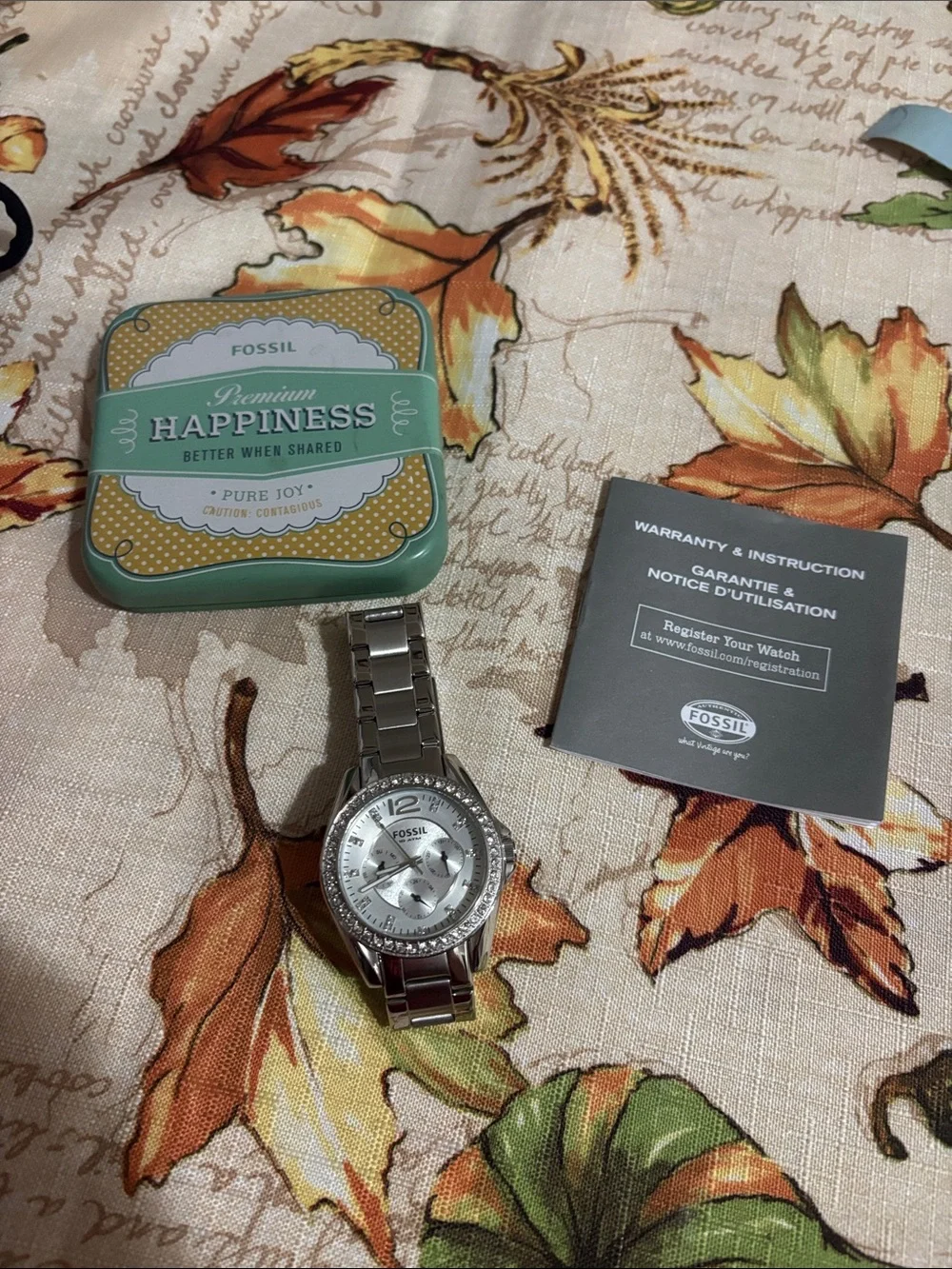 Fossil Silver Stainless Steel Men's Watch with Crystal Bezel